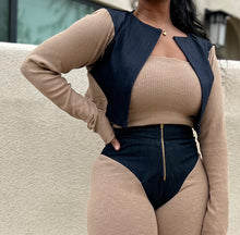 Load image into Gallery viewer, Stretch Denim + Ribbed Sweater Knit Set